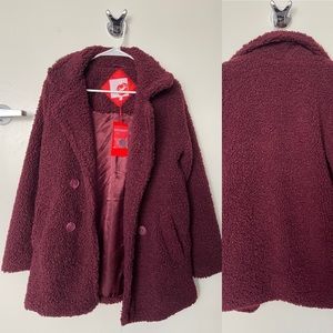 Fashion Nova Burgundy Teddy Coat